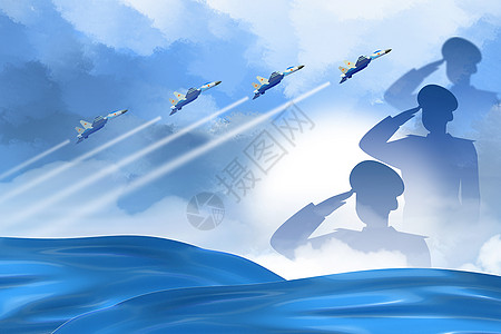 旅游纪念蓝色剪影风八一建军节背景设计图片