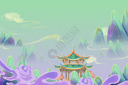 紫色宫殿清新国潮背景背景图片