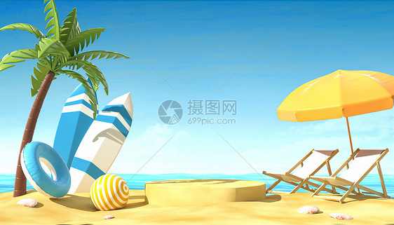 C4D夏日清凉海边场景图片