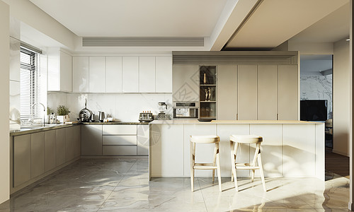 明亮厨房3D简约厨房场景设计图片