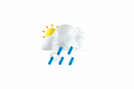 创意C4D天气下雨图标3D立体GIF图片