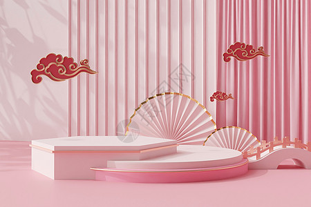 blender粉色国风电商场景图片
