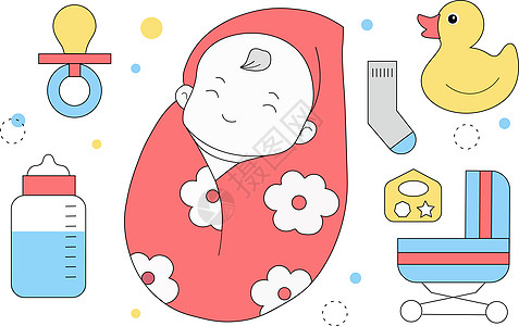母婴之婴儿用品图标促销插画素材图片
