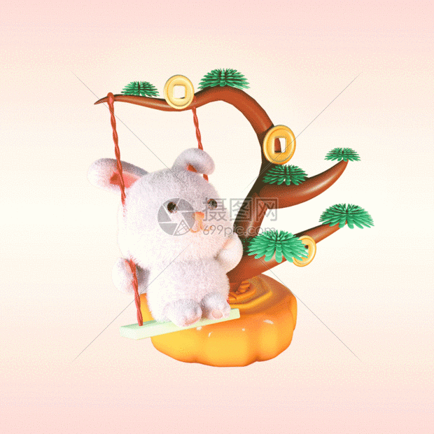 3d立体动态中秋节兔子月饼兔荡秋千图片