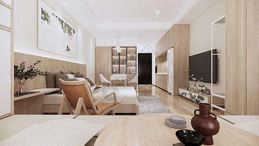 沙发茶几书柜组合现代单身公寓场景设计图片