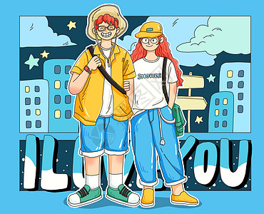 情侣七夕情人节卡通风格摆拍背景图片