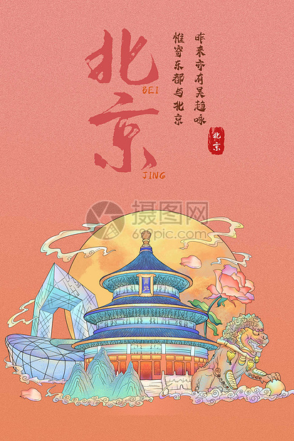 北京国潮风城市气氛插画图片