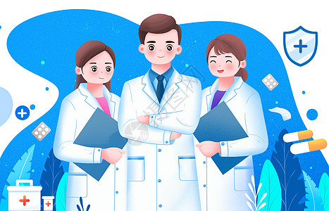 中国医师节医生护士插画科普背景图片