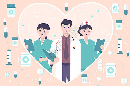 中国医师节医生和护士矢量插画图片