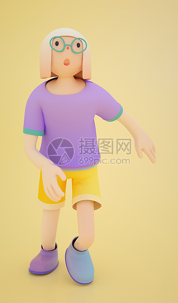 短发女孩动态3D人物模型图片