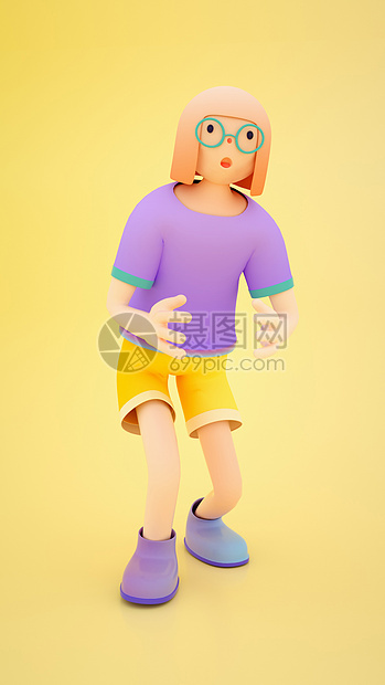 时尚短发女孩动态3D人物模型图片