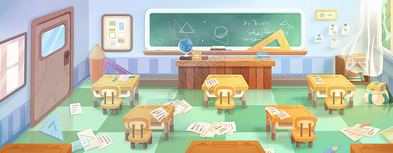 涂舒婷卡通教室可爱风格矢量教育类场景教室2插画