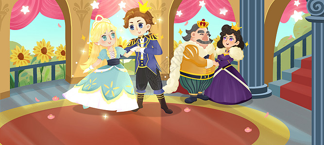 卡通可爱少儿绘本故事宫廷里的舞会图片素材