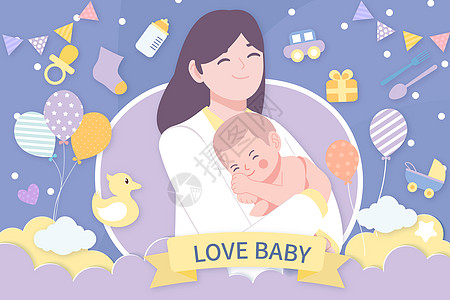 婴儿用品店母婴妈妈和婴儿矢量插画插画