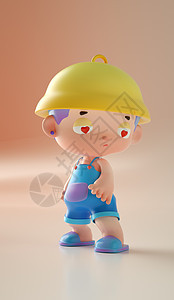 C4D可爱呆萌小男孩IP模型渲染小黄帽背带裤IP设计动态动作图片