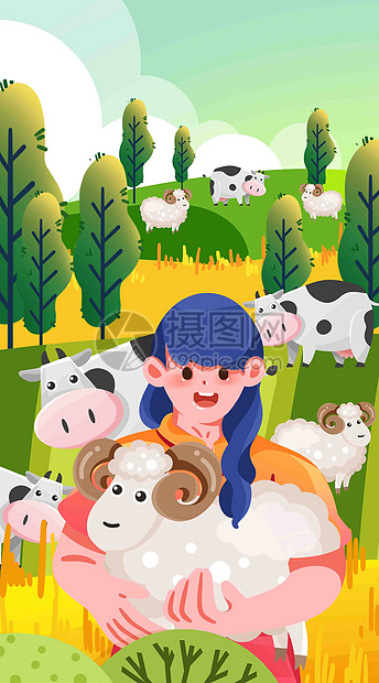 农学专业之生态农场竖屏插画图片