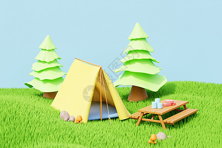 3D野外露营场景背景图片