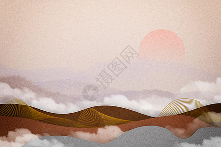 大气红日国风山水背景图片