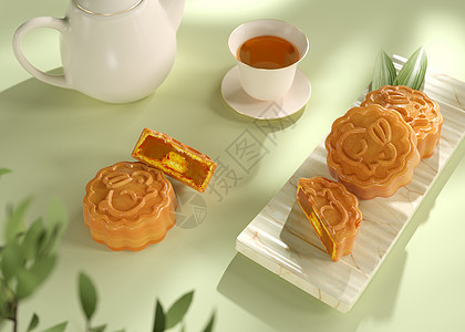 蜂蜜蛋糕C4D清新中秋月饼设计图片