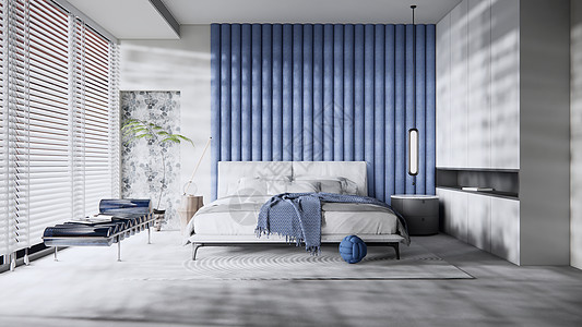 建筑蓝现代蓝色系小清新卧室设计图片