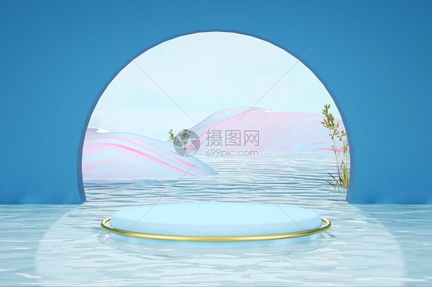 蓝色清新简约C4D图片