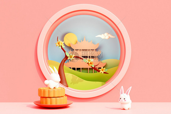 3D中秋节兔子场景图片