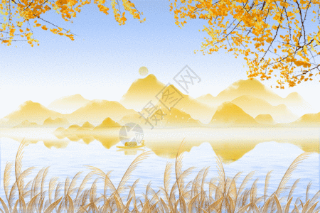 金色的秋天金色水墨银杏秋天背景GIF高清图片