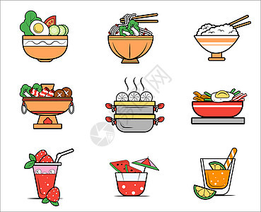 卡通描边中餐食物图标icon背景图片