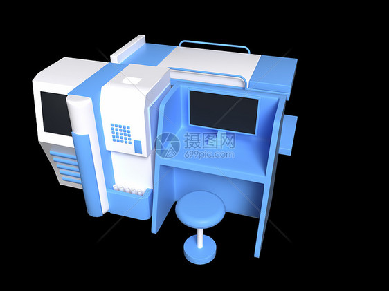 C4D蓝白电脑医疗机器3D立体元素图片