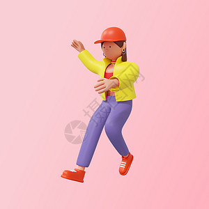 3D街舞人红帽子女孩倒立表演跳舞举手图片