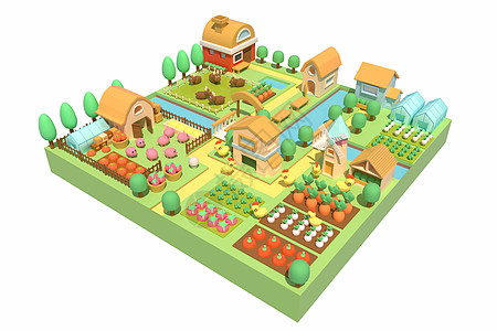 橘色C4D农场农村养殖种植发展图片