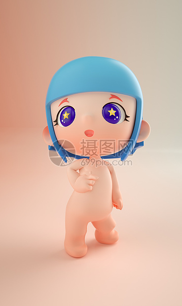 C4D呆萌可爱卡通人物C4D人物IP建模渲染C4D人物星星眼小女孩图片