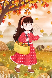 秋天枫树下的小女孩图片
