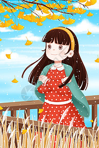 秋天披着披肩站在银杏树下的女孩图片