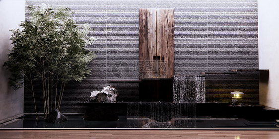 新中式叠水景墙背景图片