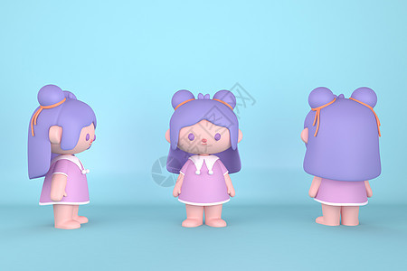 C4D卡通紫色女孩IP模型背景图片