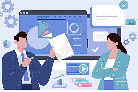 企业办公商务办公企业业绩数据分析插画