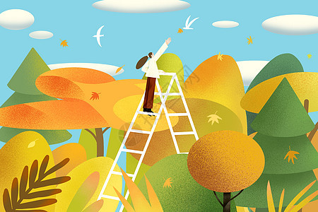 秋天树林扁平插画图片