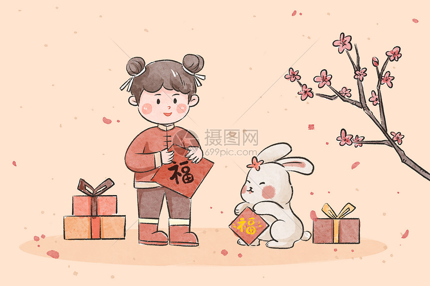 中国风兔年插画图片