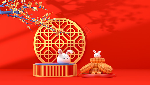 C4D中秋节卡通兔子图片