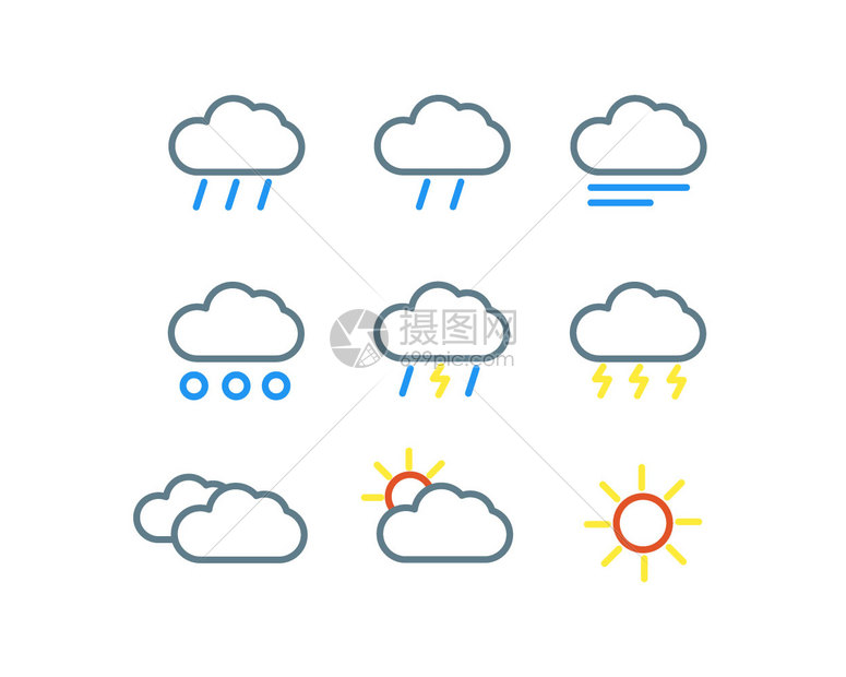 线条天气预报矢量图标元素图片