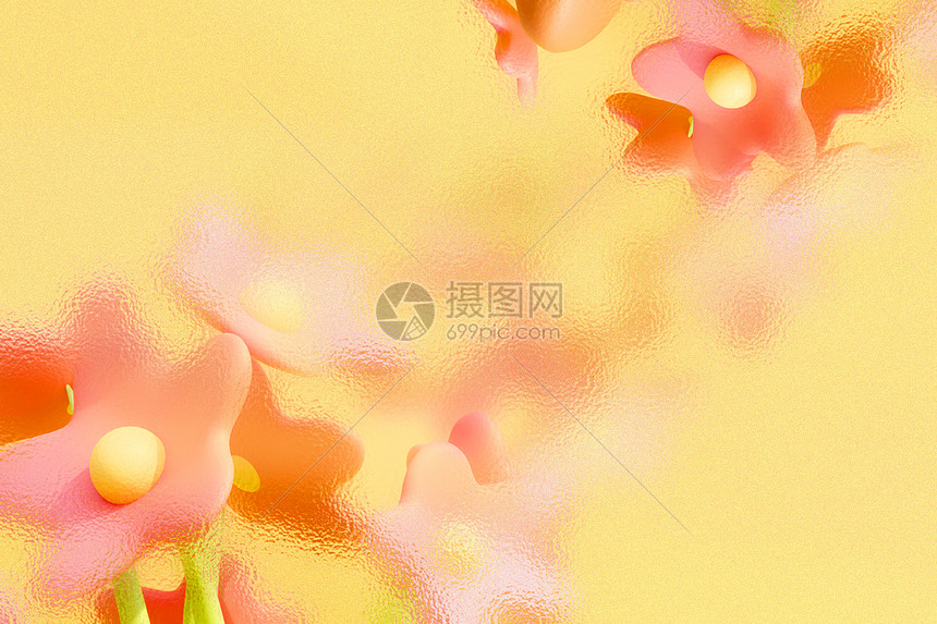 立体玻璃风秋天花朵背景图片