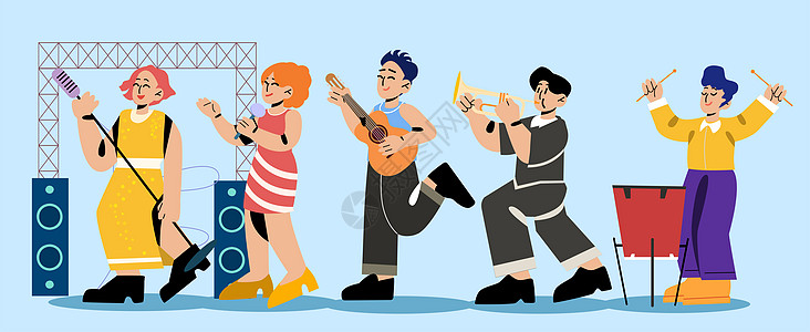 svg插画组件乐队歌手乐团矢量人物组合高清图片