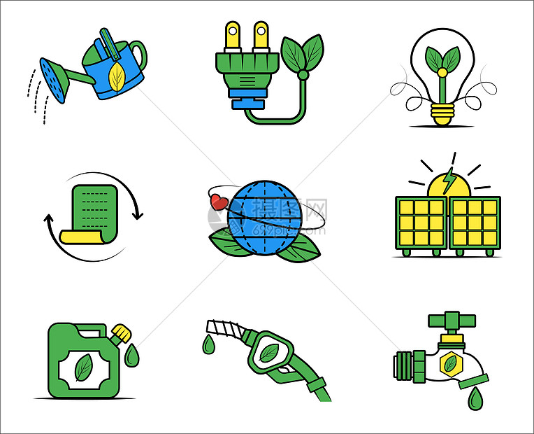 绿色环保扁平节能图标图片