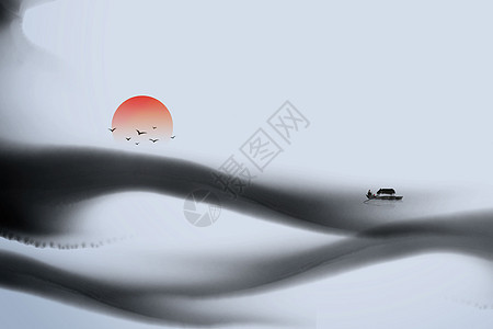 红日大气中国水墨背景背景图片