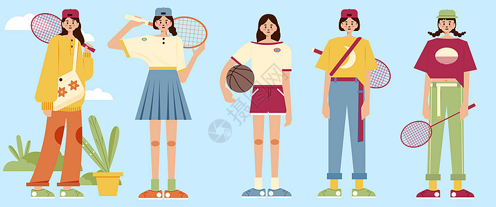 SVG插画组件之打网球扁平人物背景图片