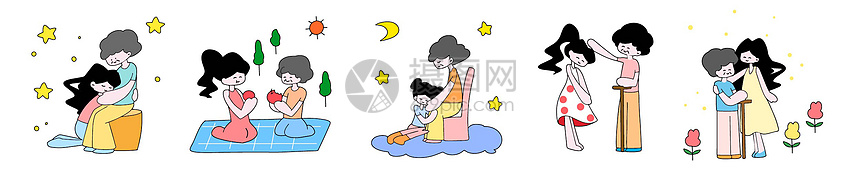 重阳节卡通女孩和妈妈互动插画元素图片