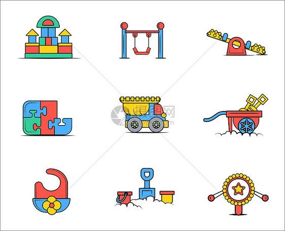 儿童幼儿园玩具扁平图标图片