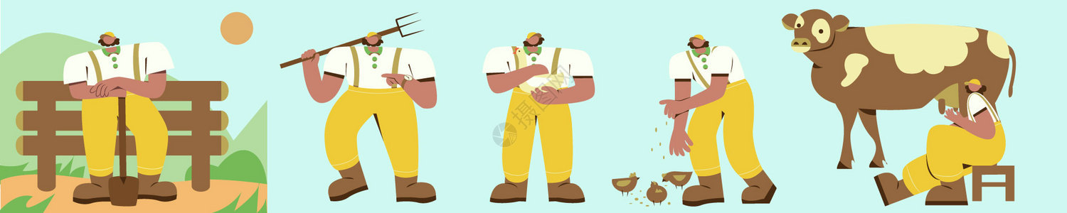 黄绿色扁平风人物场景生活男性农业SVG插画图片
