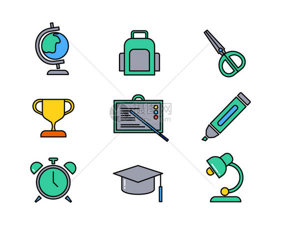 多色教育地球仪教育主题教育矢量元素套图图片